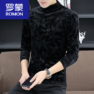 羅蒙（ROMON）加絨加厚半高領(lǐng)打底衫男士黑色金絲絨長(cháng)袖t恤秋冬季內搭T 691黑色 2XL