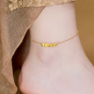 KASIYU999足銀五福臨門轉(zhuǎn)運(yùn)珠項(xiàng)鏈女送女友老婆生日母親節(jié)520情人節(jié)禮物 金色腳鏈+證書+高檔禮盒
