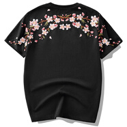 天龍致尊Denon supreme短袖T恤男女潮牌夏季中國(guó)風(fēng)喜鵲刺繡短袖T恤衫 619黑色 2XL碼（建議156-170斤）