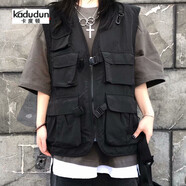 登梵威  工裝馬甲男春夏季美式復古多口袋工裝馬甲潮男運動(dòng)機能風(fēng)外套男 黑色 2XL