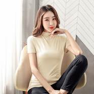 艾莫克莫代爾夏季女士高領(lǐng)半袖絲短袖打底衫女T恤薄款內(nèi)搭上衣 杏色 3XL