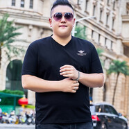 圣彼威朗（SANPIVIRON）潮牌大碼男裝胖子短袖t恤v領加肥加大夏天簡約T恤吸汗透氣棉上衣 TX182黑色 5XL(230-250斤)