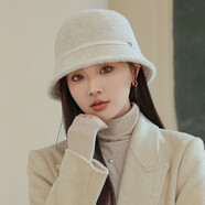 吉米葉子輕奢氣質(zhì)款DO鉆標貂絨漁夫帽子女秋冬新款顯臉小保暖針織盆帽時尚 米色 均碼 55-60可調(diào)解