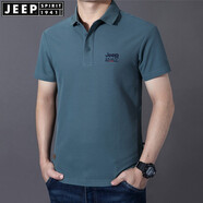 JEEP SPIRIT商務(wù)短袖t恤珠地棉開衩繡標(biāo)純色翻領(lǐng)半袖寬松夏季男士體恤薄休閑 灰綠 L (175) /96A建議130-140斤