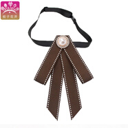 梔子花開(kāi) 領(lǐng)結領(lǐng)花襯衫女衣領(lǐng)口配飾飄帶蝴蝶結學(xué)院風(fēng)畢業(yè)照演出jk裝飾 棕色跳線(xiàn)斜邊-珍珠-系帶款