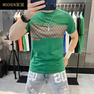 茉莀（MOCHEN） 歐貨潮牌印花短袖t恤男士夏季新款圓領(lǐng)修身帥氣絲光棉半袖體恤潮 綠色 5XL