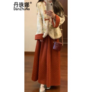 丹珠娜（DanZhuNa）新年戰(zhàn)袍冬季新中式連衣裙國風(fēng)加厚棉服外套長裙拜年富家千金套裝 單傘裙 L
