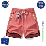 NASALIKE潮牌冰絲短褲男女款夏季大碼跑步運(yùn)動(dòng)短褲男士籃球短褲情侶沙灘褲 西瓜紅 2XL (170-178cm 130-150斤)