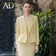 AD通勤外套連衣裙兩件套春裝女新款西裝套裙時(shí)尚主持人正裝 黃色西裝 S