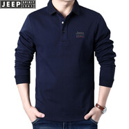 吉普（JEEP）長(zhǎng)袖t恤男2025年春秋新款男士商務(wù)休閑寬松棉質(zhì)大碼翻領(lǐng)男裝上衣 6129款寶藍(lán)色 2XL(建議161-175斤)