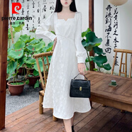 皮爾卡丹（pierre cardin）法式復古妹赫本風(fēng)感提花連衣裙夏季新款修身顯瘦釘珠長(cháng)裙好穿的 杏色3053 春秋大碼長(cháng)I袖裙子 2XL 【建議140-160斤】