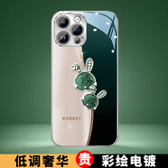 樂小妞 幸運兔電鍍手機殼適用于蘋果手機網(wǎng)紅iPhone高檔鋼化玻璃外殼個性創(chuàng)意卡通可愛中國風潮牌保護套 【幸運兔子綠】電鍍玻璃殼 iPhone 16 Pro