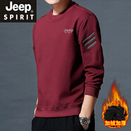 JEEP SPIRIT高端男士衛衣圓領(lǐng)春秋季長(cháng)袖t恤男寬松休閑酒紅色上衣打底衫新品 酒紅色 加厚 加絨 M 80-105斤