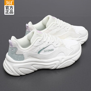 361°女鞋運動鞋女361度跑步鞋秋季新款皮面防潑水舒適防滑休閑鞋子女 羽毛白/淺煙綠 (皮面) 35