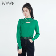 唯唯（WEWE）冬季新款女裝個(gè)性特色鏤空小性感時(shí)尚毛衣休閑套頭衫 綠色 S(160)