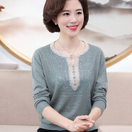 蘭米思新款春秋大碼女裝寬松媽媽打底衫上衣中老年長(zhǎng)袖本命年毛衣羊毛衫 淺綠8713 6XL【建議185-210斤】