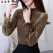 蘇洛尋2025新款打底衫女長(cháng)袖新款金絲絨小衫秋冬t恤保暖上衣 咖啡色（常規款） 3XL碼適合125-135斤