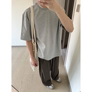 高克重磅花灰色T恤男生棉小領(lǐng)口廓形cleanfit短袖美式正肩半袖 花灰色 S