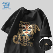 JEANSWEST LIFE真維斯國潮短袖t恤男夏季中國舞獅潮流半袖男大童純棉寬松打底衫