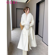OGBI 雙面羊絨大衣100%女中長款雙面絨韓系風格衣服秋冬狐貍大毛 L 白色