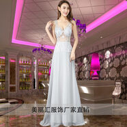 DAFIFY*夜場(chǎng)夜總會(huì)佳麗模特小妹公關(guān)服服晚禮服工作服裝性感長(zhǎng)裙 灰色流蘇 XL