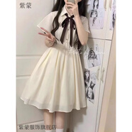 紫蒙JK連衣裙夏季2024新款學(xué)生小個(gè)子少女高中初中生女生衣服裙子夏天 時(shí)尚韓版杏色 均碼（可備注碼數(shù)）