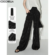COCOBELLA新中式霧感提花緞面闊腿褲國風(fēng)女早秋垂墜直筒褲PA0018 夜玫瑰 S