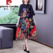 皮爾卡丹廣州十三行女裝爆款連衣裙2025新款今年流行媽媽雪紡冰絲大碼裙子 花色 2XL （135-145斤）