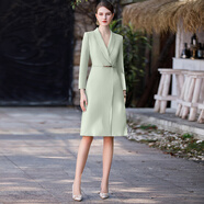 法莎羅兒（FASLOV）高檔職業(yè)西裝連衣裙女春夏季新款時(shí)尚中長(cháng)裙收腰顯瘦通勤氣質(zhì)裙子 (長(cháng)繡)淺綠色連衣裙 M