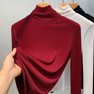 丹語(yǔ)（DANYU）高檔高領(lǐng)網(wǎng)紗打底衫女高級感2024秋冬內搭修身顯瘦安可拉紅色上衣 安可拉紅/車(chē)厘子紅 L 【建議110-120斤】