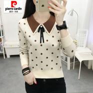 皮爾卡丹（pierre cardin）2025新款春秋寬松毛衣女POLO娃娃領(lǐng)套頭長袖韓版針織打底衫上衣女 杏色 +【專柜品質(zhì)】 S 建議【80-90斤】