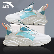 安踏（ANTA）男鞋運(yùn)動鞋2025官方新款復(fù)古潮流網(wǎng)面透氣跑步鞋休閑旅游老爹鞋子 象牙白/河水藍(lán)/絲藍(lán)綠 43