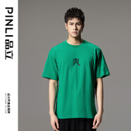 品立（PINLI）短袖T恤男純棉夏季男裝字母印花圓領半袖男士上衣 綠色 L 175