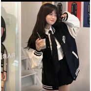 BMOI高端外套女春秋2025新款學(xué)生初高中學(xué)生薄棉衣寬松美式復古棒球服 黑拼杏  雙層有里布 M 105-115斤左右
