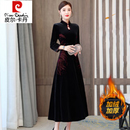皮爾卡丹（pierre cardin）改良金絲絨旗袍女2025新款高貴洋氣中年媽媽秋冬款加絨加厚連衣裙 黑色(加絨) L