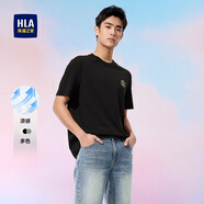 HLA海瀾之家短袖T恤男25新涼感短袖男夏HNTBW2J030A 黑色花紋67 190/108A 4XL推薦197~212斤