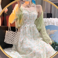凡小如碎花吊帶連衣裙女高級(jí)感套裝兩件套春夏法式中長(zhǎng)款溫柔風(fēng)氣質(zhì)女裝 開衫+吊帶裙兩件套 L 【建議105-115斤】