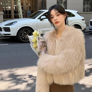馬迪安2023秋冬時(shí)尚皮草外套女新款仿狐貍毛短款洋氣毛毛外套小香風(fēng)大衣 奶茶杏 S 【適合80-95斤】