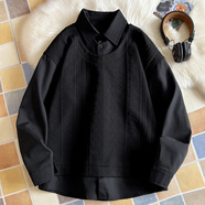 藝思琛英倫風(fēng)假兩件襯衫長(cháng)袖男春秋設計感套頭衛衣潮牌寬松痞帥外套 黑色 M 105-130斤