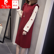 皮爾卡丹（pierre cardin）微胖遮肉法式甜美裙子女大碼2025秋裝毛衣針織裙遮肚洋氣連衣裙 紅色 XL (建議100-125斤)