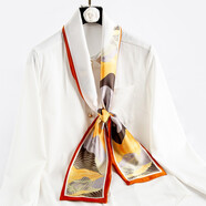 達芬奇密碼絲巾女春秋薄款長(cháng)條小方巾百搭裝飾圍巾韓國領(lǐng)巾網(wǎng)紅發(fā)帶圍脖生日 翩然風(fēng)情 銹桔