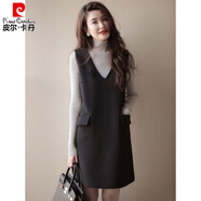 皮爾卡丹法式赫本風(fēng)黑色V領(lǐng)無(wú)袖毛呢背心裙秋冬2025新款百搭顯瘦馬甲裙女 黑色 XL 121-130斤