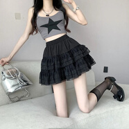 寶格妍夏季新款芭蕾風(fēng)網(wǎng)蓬蓬半身裙高腰顯瘦蕾絲蛋糕白色網(wǎng)紗短裙子女 黑色網(wǎng)紗蓬蓬裙有安全褲內襯 XL 建議120-135