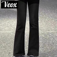 VEOX2025年新款微喇叭牛仔褲女九分百搭顯瘦黑色彈力小個(gè)子歐美風(fēng)潮流 黑色微喇叭褲長(zhǎng)褲 26 _88-97斤