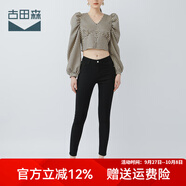 古田森牛仔褲女薄款中腰修身黑色小腳十分褲2S1917 黑色 26 (1尺9)