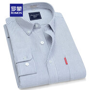 羅蒙（ROMON）純棉牛津紡長(cháng)袖襯衫男士春秋款中青年翻領(lǐng)商務(wù)休閑百搭工裝襯衣男 1022灰白條 43