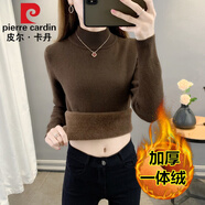 皮爾卡丹高檔品牌女裝秋冬加絨毛衣女加厚一體絨內(nèi)搭半高領(lǐng)套頭打底針織衫保暖上衣顯瘦 咖啡色【中款】 【加厚一體絨】 3XL 140-158斤