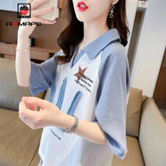 AEMAPE新款華夫格短袖t恤女2026年夏季女裝設計感學(xué)院風(fēng)女裝polo上衣 MX-9-8218_淺藍色 L