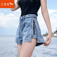 紅蜻蜓 牛仔短褲女夏寬松新款闊腿時(shí)尚網(wǎng)紅ins超火薄款直筒高腰顯瘦 淺藍色 XL