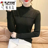 啄木鳥蕾絲打底衫女內(nèi)搭加絨加厚秋冬時尚洋氣半高領(lǐng)套頭毛衣一體絨 黑色 XL 建議105-125斤